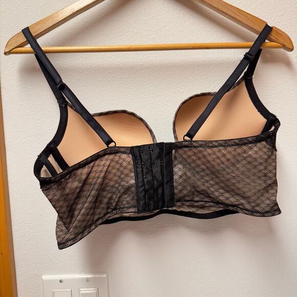 Adore Me Camilla Black Plunge Lace Push Up Bra Women's 36D Underwire Mesh - Picture 5 of 6